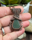 Oxidized Copper Wire Woven Green Aventurine Pendant