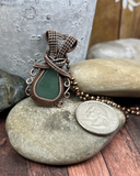 Oxidized Copper Wire Woven Green Aventurine Pendant