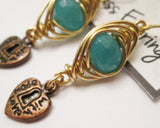 Herringbone Brass Wire Wrapped Apatite "Made With Love" Earrings