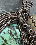 Oxidized Copper Wire Woven Turquoise Pendant Necklace 