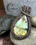 Oxidized Copper Wire Woven Labradorite Pendant necklace