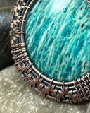 Oxidized Copper Wire Woven Amazonite Pendant - Handmade By Christina