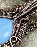 Oxidized Copper Wire Woven Owyhee Blue Opal Pendant necklace