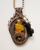 Oxidized Copper Wire Woven & Lampwork Glass Pendant