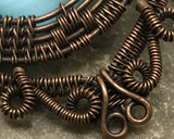 Handmade Oxidized Copper Wire Woven & Blue Fiber Optic Glass Pendant