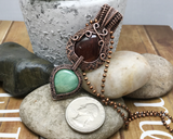 Handmade Oxidized Copper Wire Woven Red Tiger Eye & Chrysoprase Two Tier Pendant Necklace