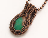 Handmade Oxidized Copper Wire Woven Bio Chrysoprase Pendant Necklace