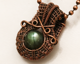 Oxidized Copper Wire Woven Green Labradorite Mini Pendant