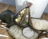 Oxidized Copper Wire Woven Golden Labradorite Tree Of Life Pendant Necklace Jewelry