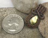 Oxidized Copper Wire Woven Golden Labradorite Mini Pendant