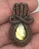 Oxidized Copper Wire Woven Golden Labradorite Mini Pendant