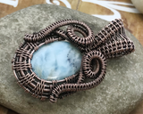 Handmade Wire Woven Oxidized Copper Larimar Swirl Pendant Necklace