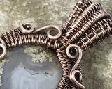 Handmade Oxidized Copper Wire Woven Criss Cross Moss Agate Pendant