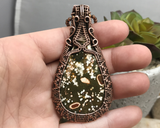 Handmade Artisan Oxidized Copper Wire Woven Ocean Jasper Pendant Necklace Jewelry