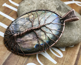 Handmade Artisan Wire Woven Purple Labradorite Tree Of Life Pendant Necklace