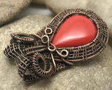 Handmade Oxidized Copper Wire Woven Red Coral Gemstone Pendant Necklace