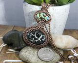 Handmade Oxidized Copper Wire Woven Septarian Gronates & Turquoise Pendant Jewelry Necklace