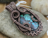 Handmade Oxidized Copper Wire Woven Turquoise Pendant Necklace Jewelry
